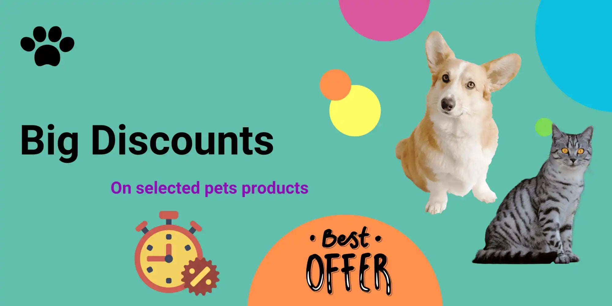 Advertisement for pet product discounts.