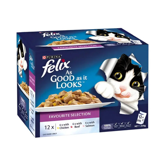 Purina felix favorites selection pouch wet cat food pack 12x85g
