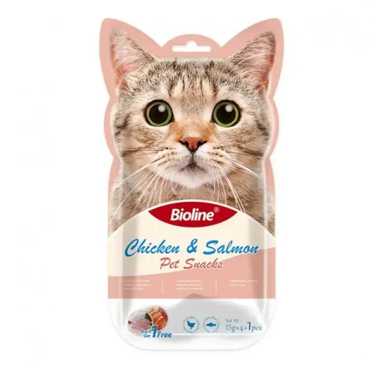 Bioline cat treats 5x15g chicken & salmon flavor