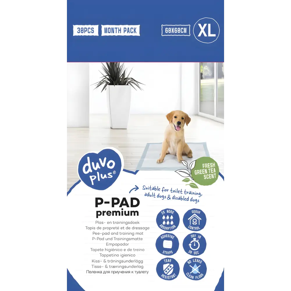 Duvo + pet pad premium month pack xl-60x60cm-green tea scent-30pcs