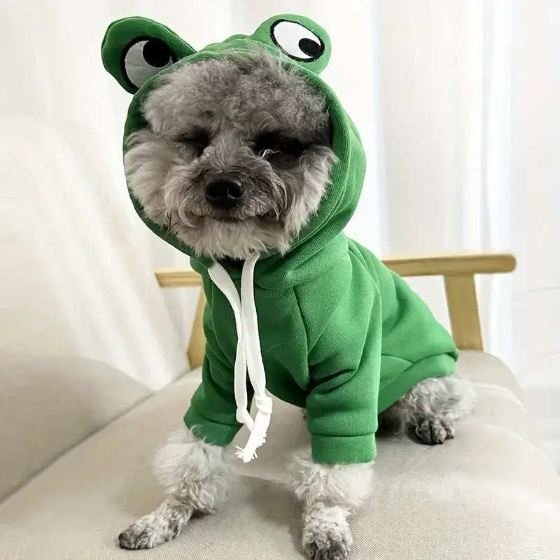 Frog-themed cozy knit sweatshirt for small cats