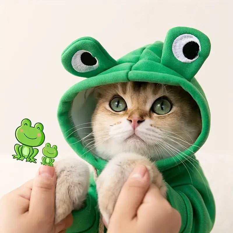 Frog-themed cozy knit sweatshirt for small cats