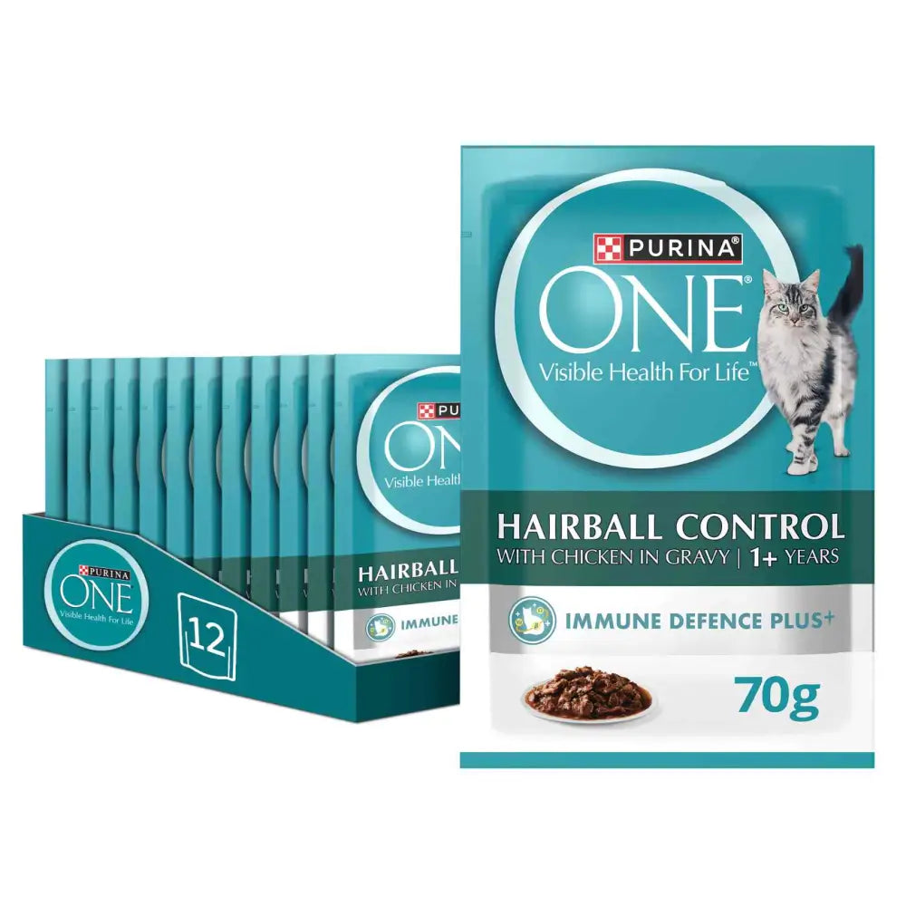 Purina one hairball control wet food with chicken in gravy for adult cats (1+ years) | 70g ×12